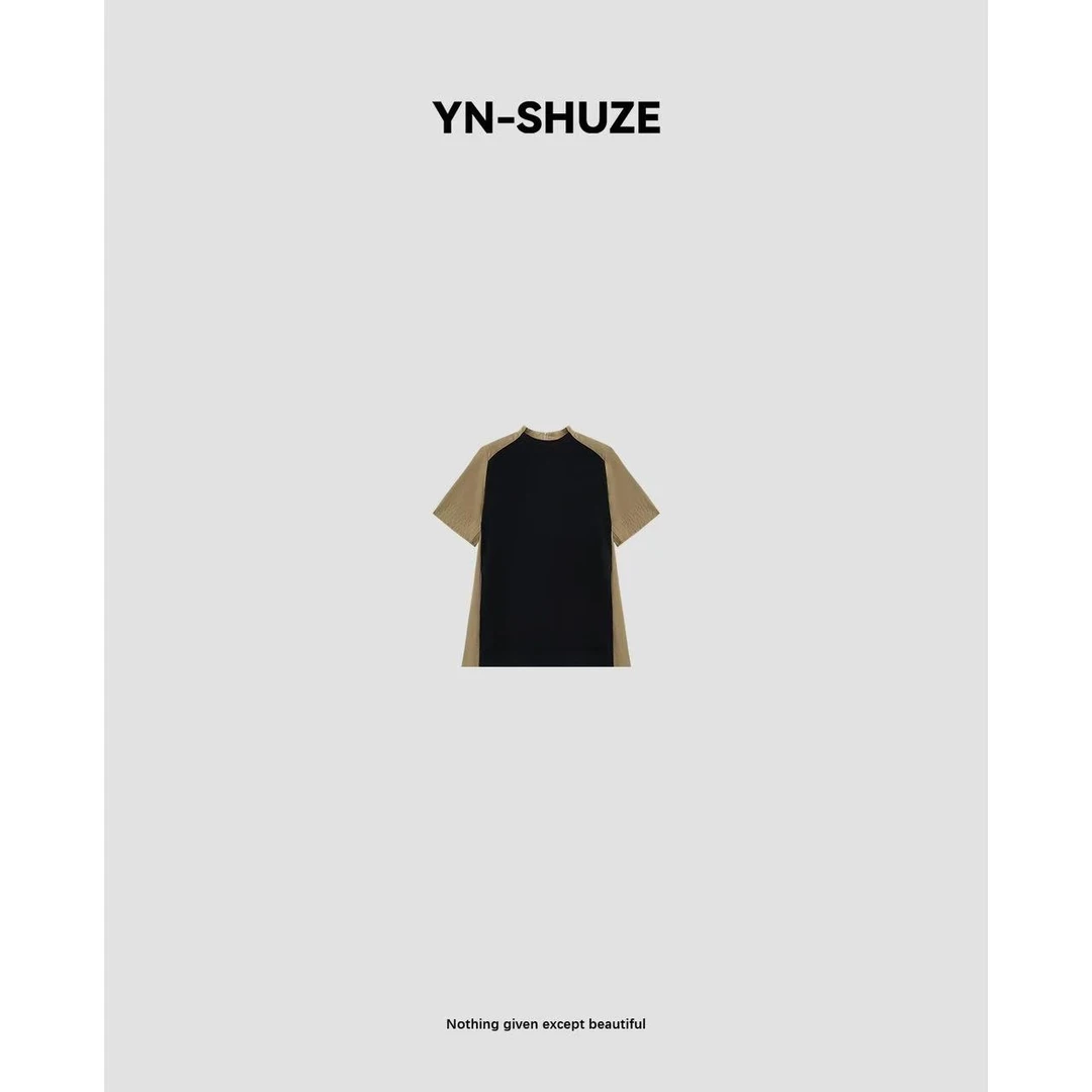 YN-SHUZE【榛果浓茶】春夏设计感小众拼色短袖SZ-YNC-2024953