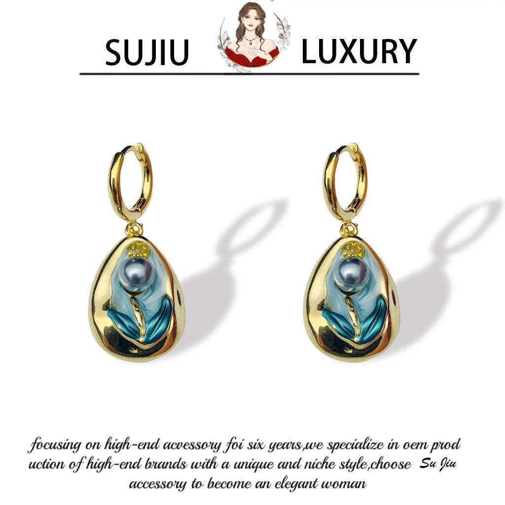 铜合金耳饰 《花盒子》简约蓝色气质时尚设计感耳钉耳环耳坠7145