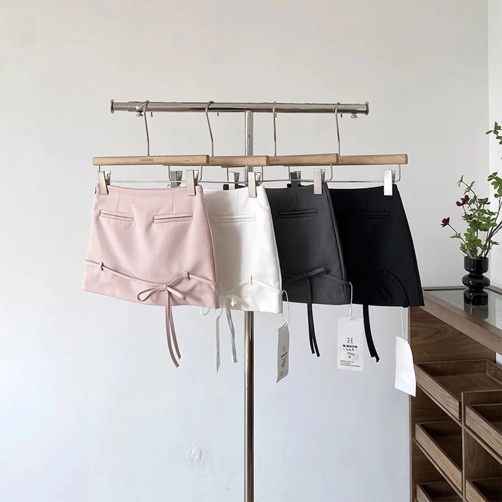 【现货】韩系高腰显瘦蝴蝶结系带半身裙女夏季新品包臀辣妹A字短裙