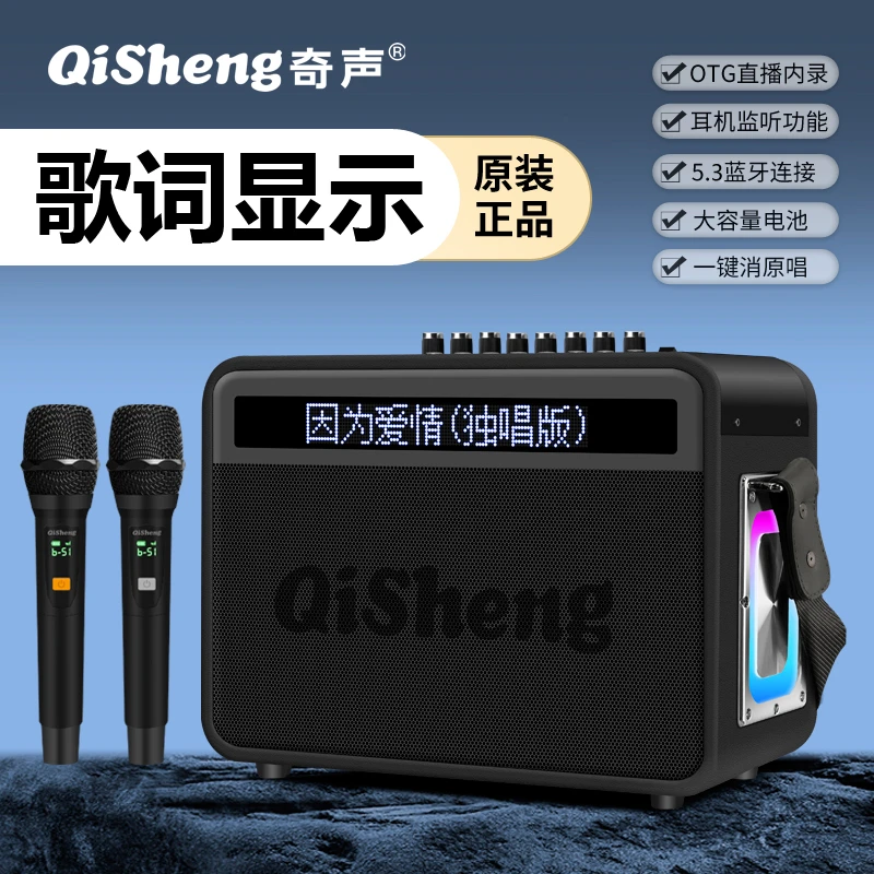 W歌词显示专业声卡K歌音响一体机网红直播唱歌三分频立体声重低音