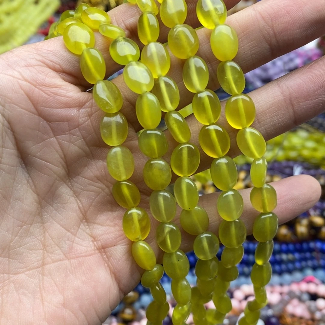 玛瑙/玉髓未镶嵌珠宝半成品一条天然8×10岫玉牛油果椭圆