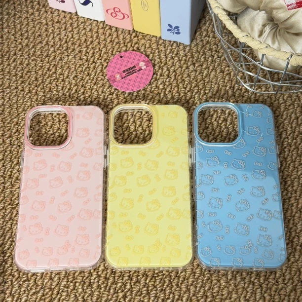 ins日韩少女心线条蝴蝶结kitty猫适用苹果15promax手机壳iPhone16