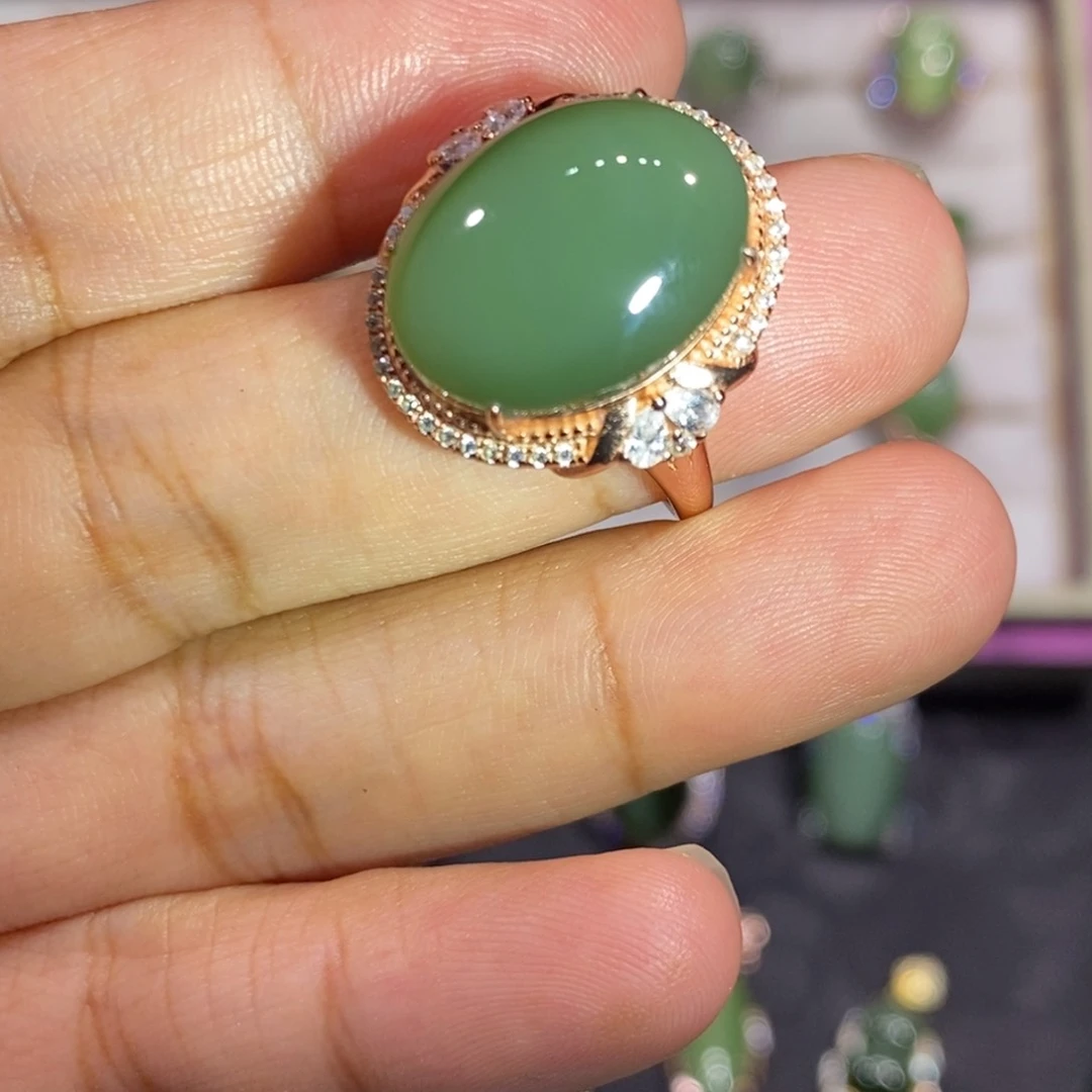 和田玉（碧玉）戒指银S925镶嵌