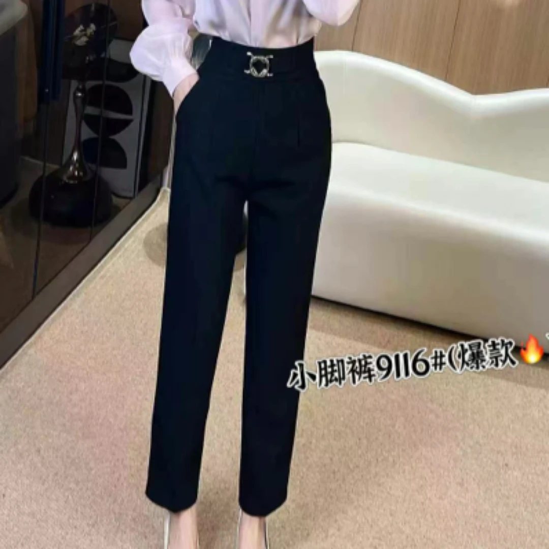 9116#【裤长92】夏季简约高腰显瘦烟管裤薄款时尚百搭休闲裤
