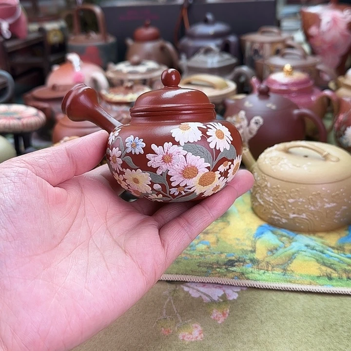 紫砂茶壶小雏菊侧把