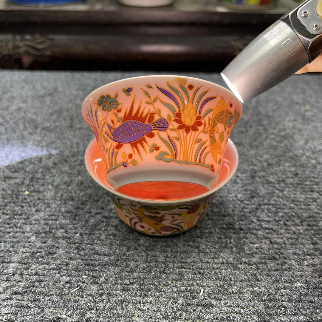 红胎鱼藻纹马蹄杯口杯主人杯