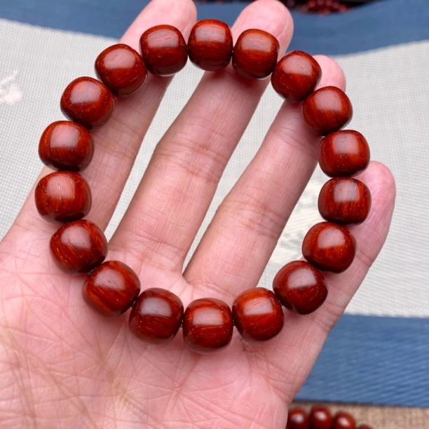 原汁原味印度小叶紫檀1.2老形*17颗5星鸡血红泥料玻璃底老料手串