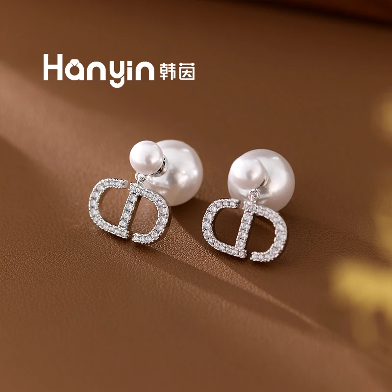 铜合金仿珍珠耳饰 925银针微镶CD大小珠时尚气质百搭两戴耳钉AAA