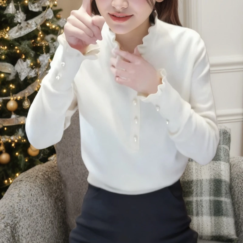 【绵软云朵】2025秋冬新款百搭木耳边设计时尚针织上衣LK2508016