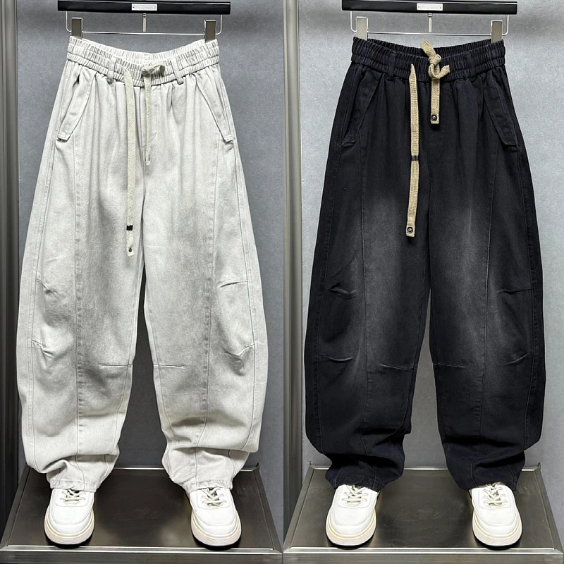 2025秋冬新款美式水洗渐变做旧休闲牛仔裤男士潮牌宽松直筒长裤男