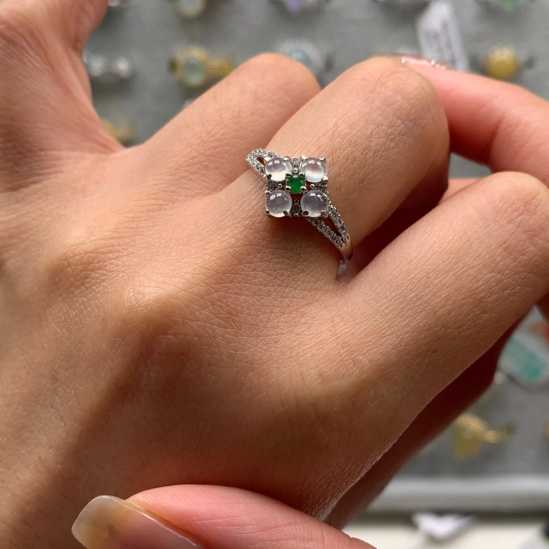 翡翠银S925镶嵌颈饰戒指