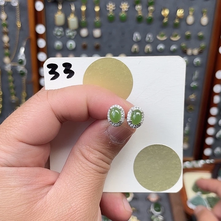 和田玉（碧玉）耳饰银S925镶嵌和田玉33