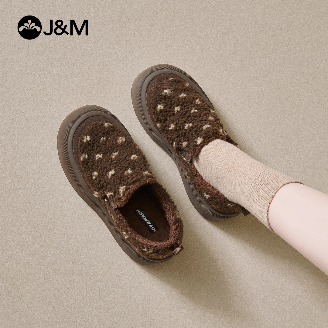 J&M/快乐玛丽25年秋冬加绒休闲风韩版格子包头款棉鞋纯色88253W