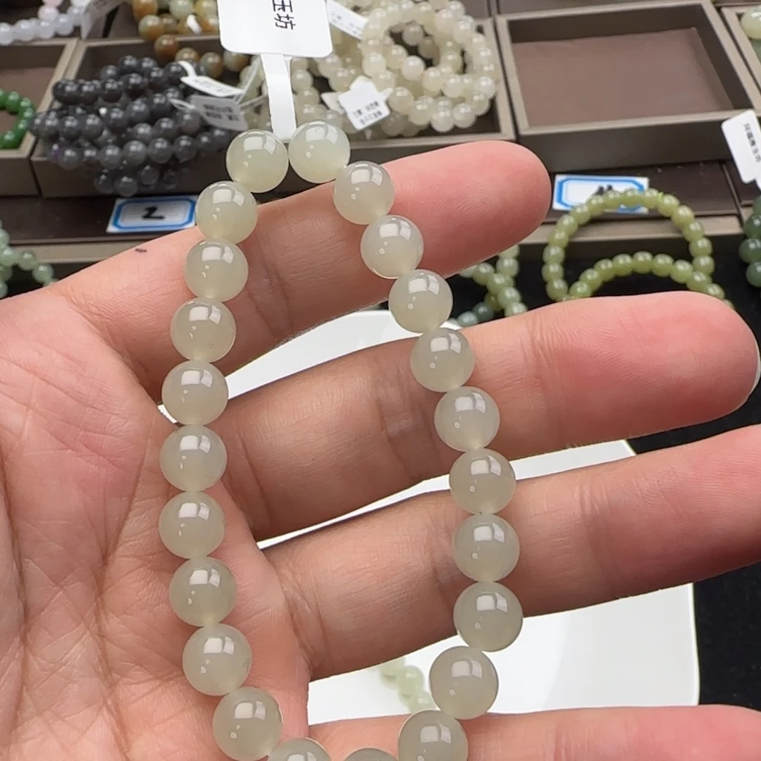 和田玉未镶嵌手链卡8白晴色碧玉，76