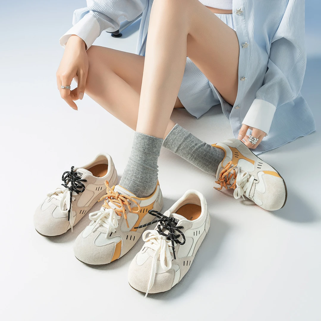 红蜻蜓德训鞋女双系带网面透气时尚百搭休闲运动鞋板鞋子WLB35173