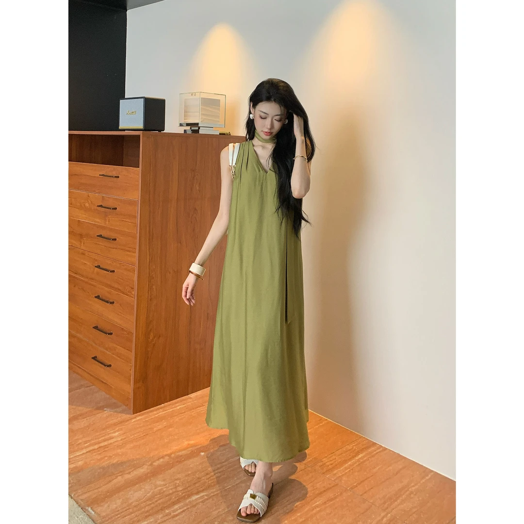 JIJINQI时尚夏季度假风吊带裙V型领无袖连衣裙JD07LZXL874