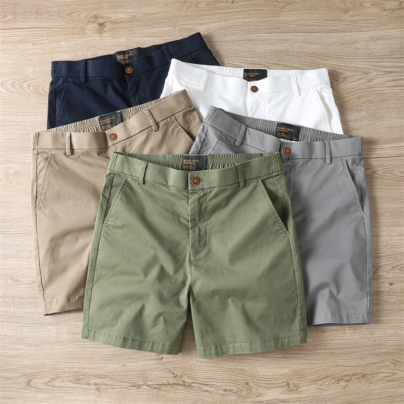 夏季薄款休闲短裤男士男装简约修身直筒四分裤微弹白色三分裤