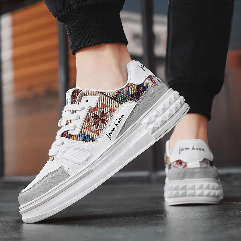 国潮帆布鞋男厚底增高运动休闲板鞋男士百搭高级感刺绣透气男鞋子