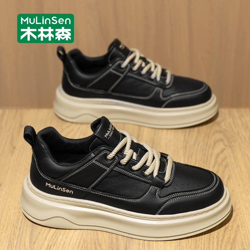 木林森板鞋男2025新款秋季男士休闲鞋青少年百搭厚底增高工作潮鞋