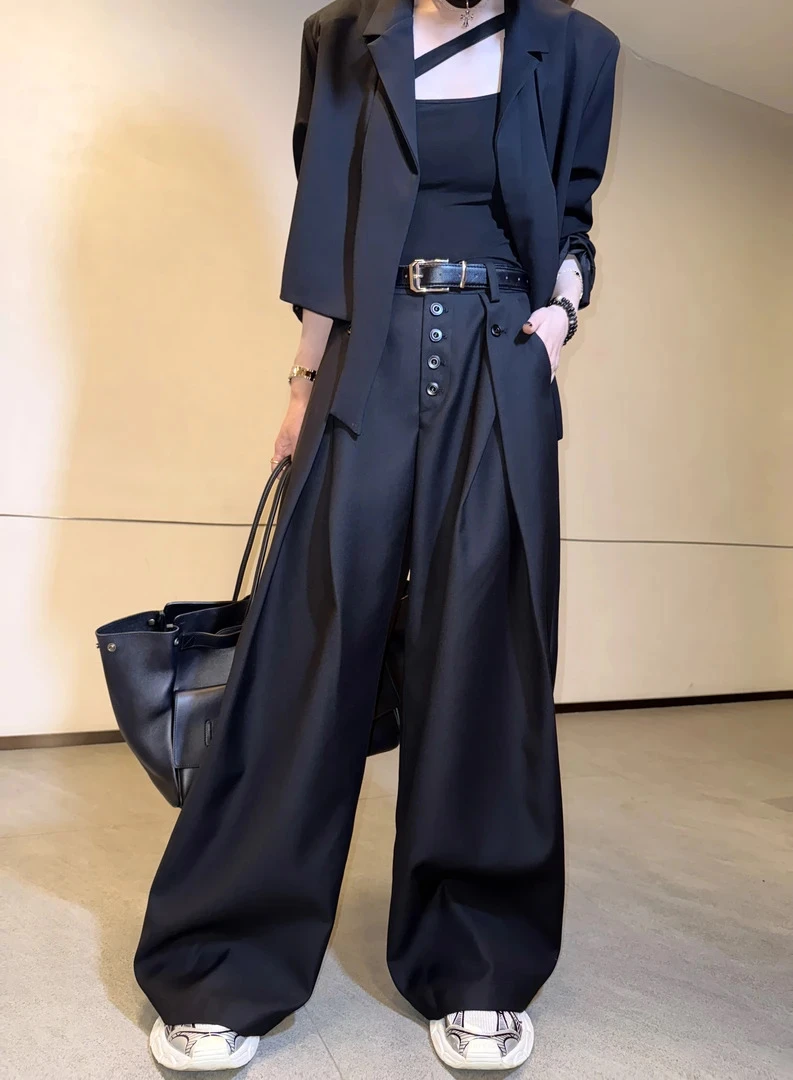 邓蕾婷【摩登女主】高腰显瘦直筒阔腿裤+【敲亮眼】秋季百搭气质西装