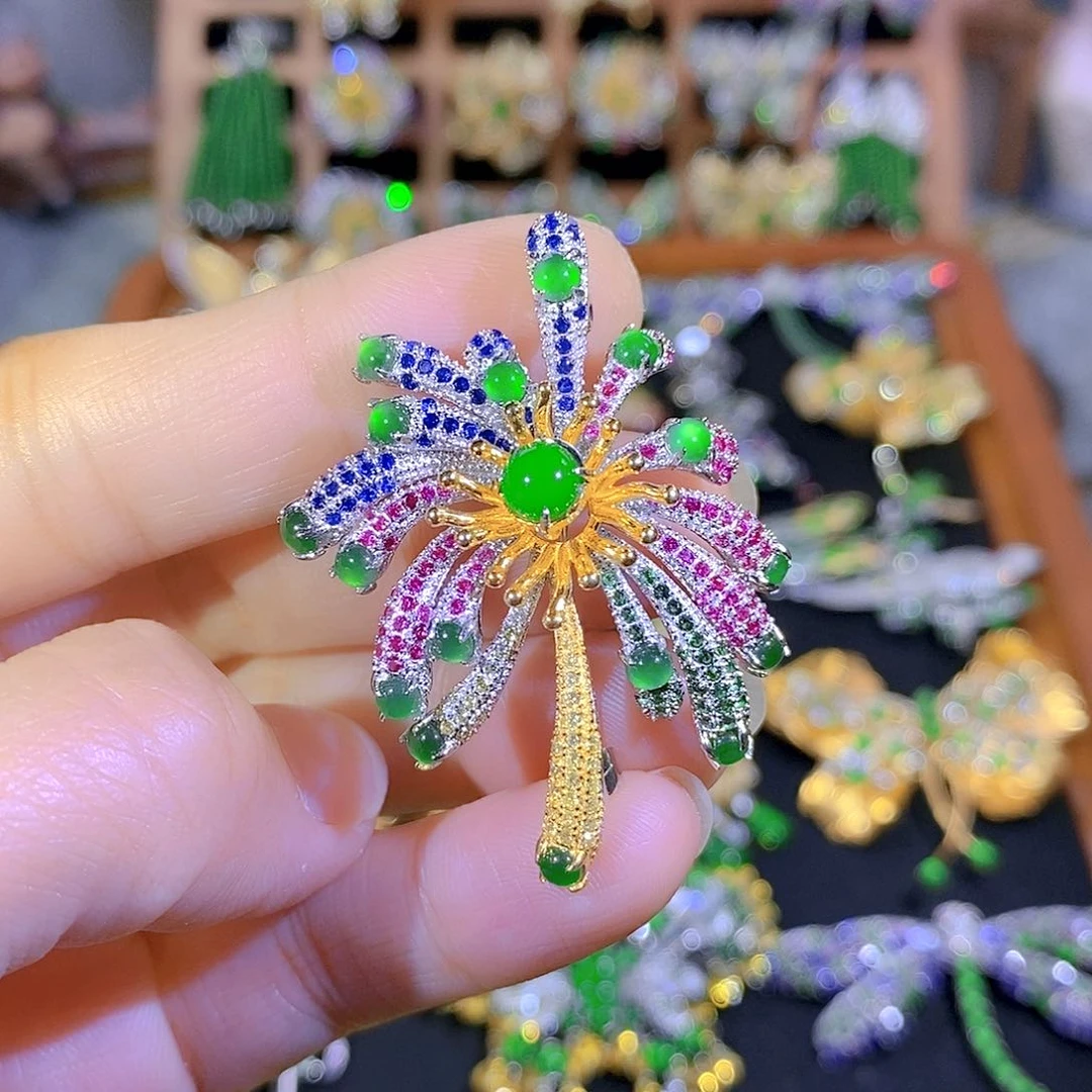 吊坠(不含链)银S925镶嵌翡翠