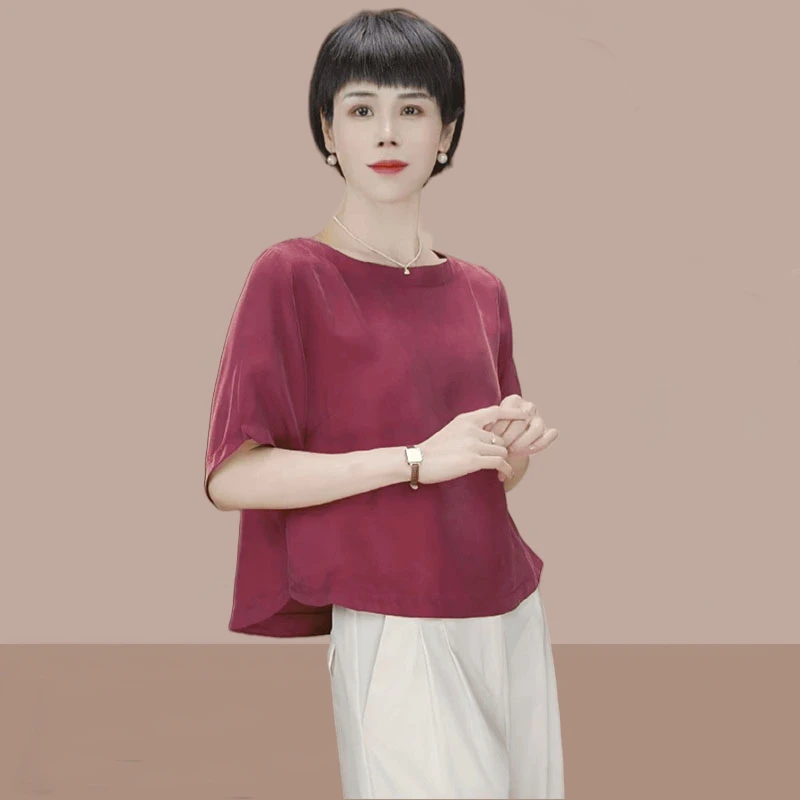 中年妈妈装短袖t恤女装2025年夏季新款宽松显瘦气质圆领小衫上衣