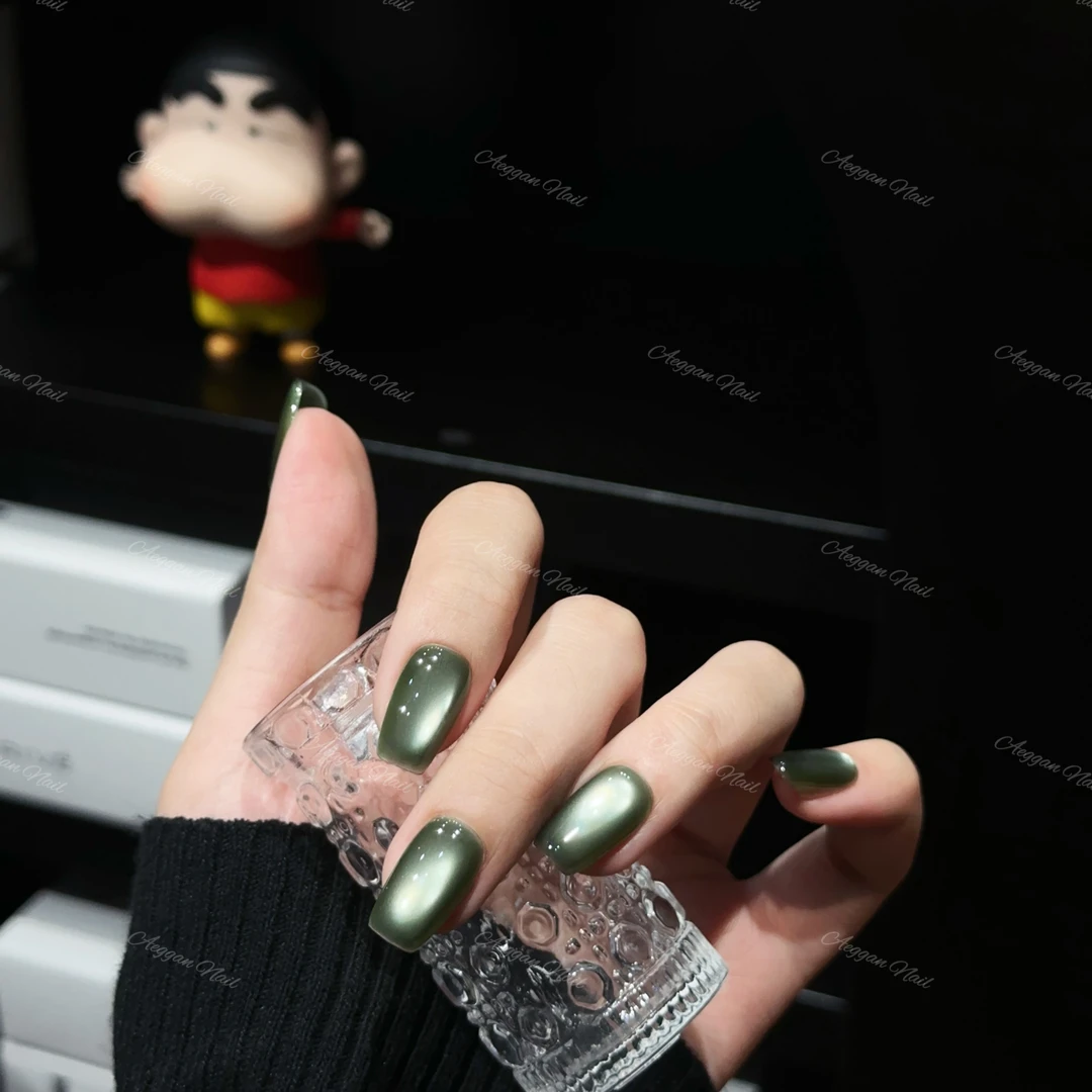 『若木树』Aeggean纯手工穿戴甲秋冬特调绿色系猫眼"送果冻胶工具”