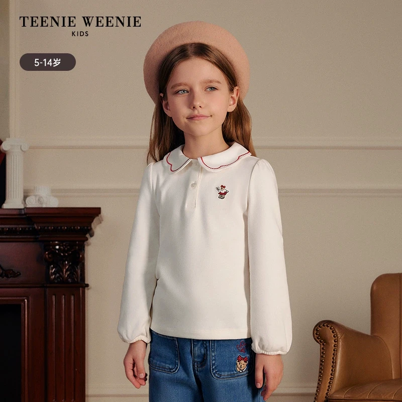 TeenieWeenieKids25年女童纯棉长袖花边套头拜年服T恤TKHA251151A
