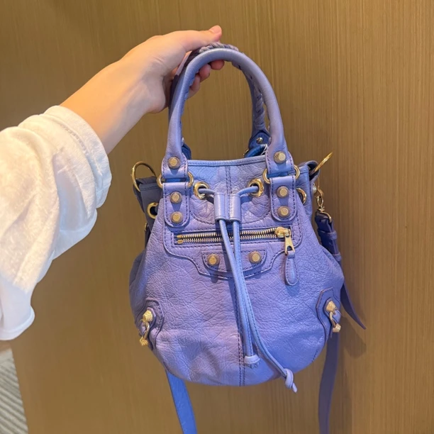 95新 Balenciaga/巴黎世家 紫色机车水桶金色五金