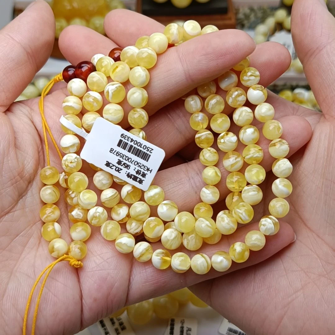 未镶嵌颈饰蜜蜡6大加圆珠108金瓷白溶洞虎皮纹