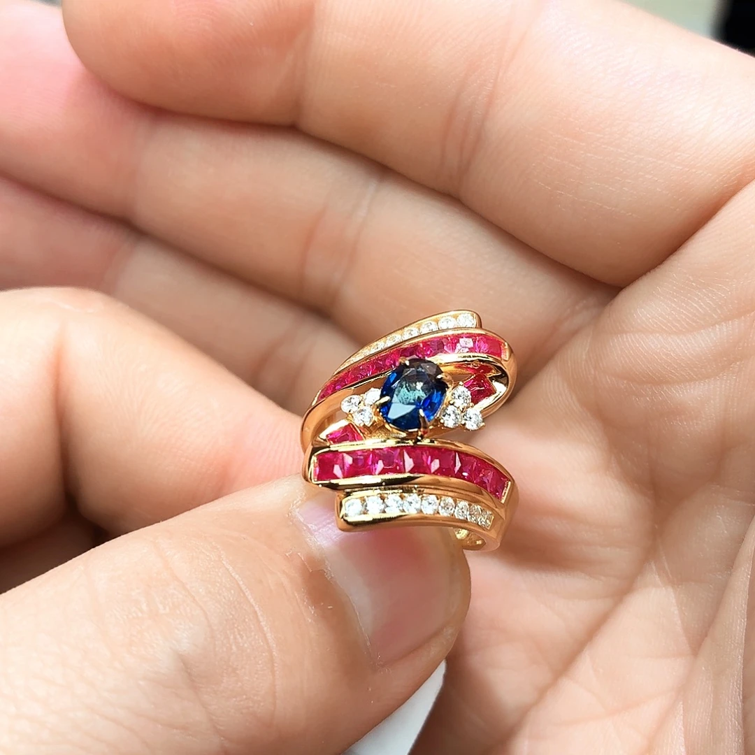 蓝宝石银S925镶嵌戒指