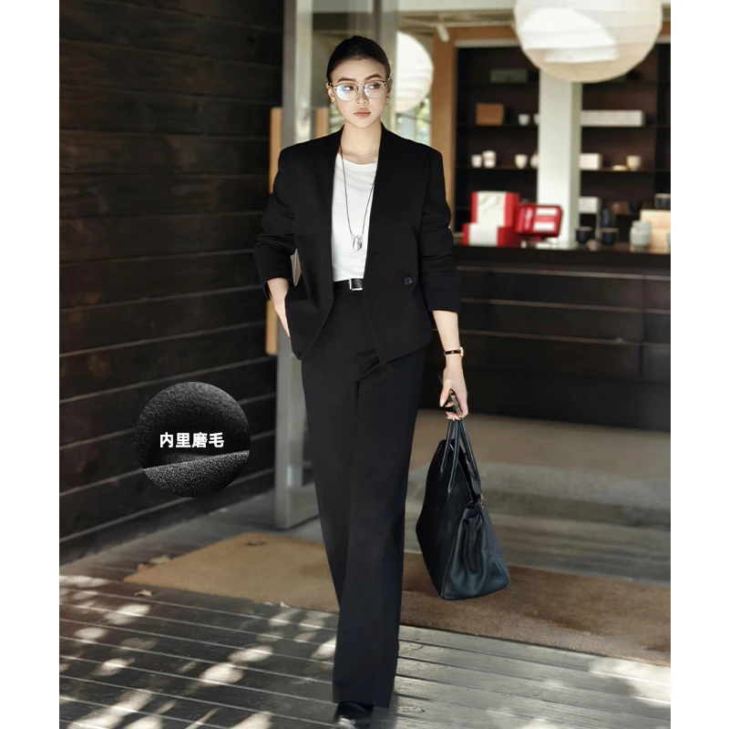 A美洋MEIYANG 华尔街套装 磨毛保暖通勤短款西装/直筒西裤两件套R