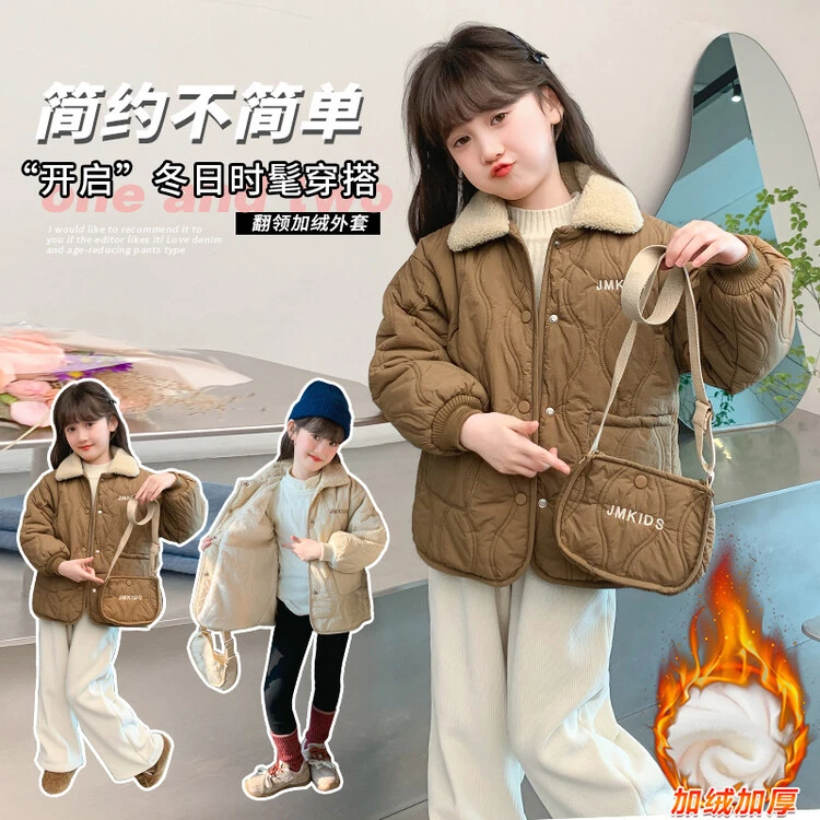 棉服加绒加厚款冬季新款韩版休闲风女简单简约保暖夹克棉衣百搭