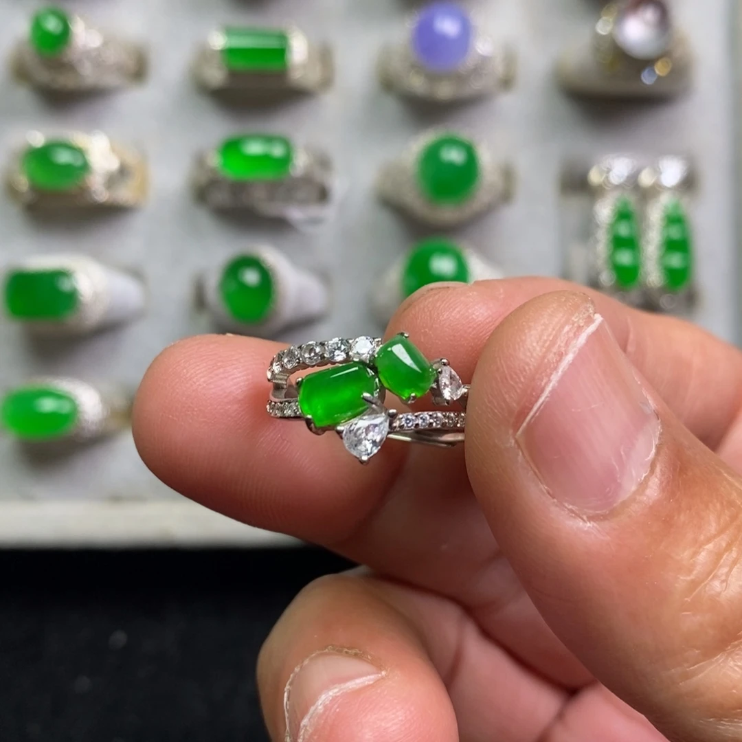 翡翠银S925镶嵌戒指戒指