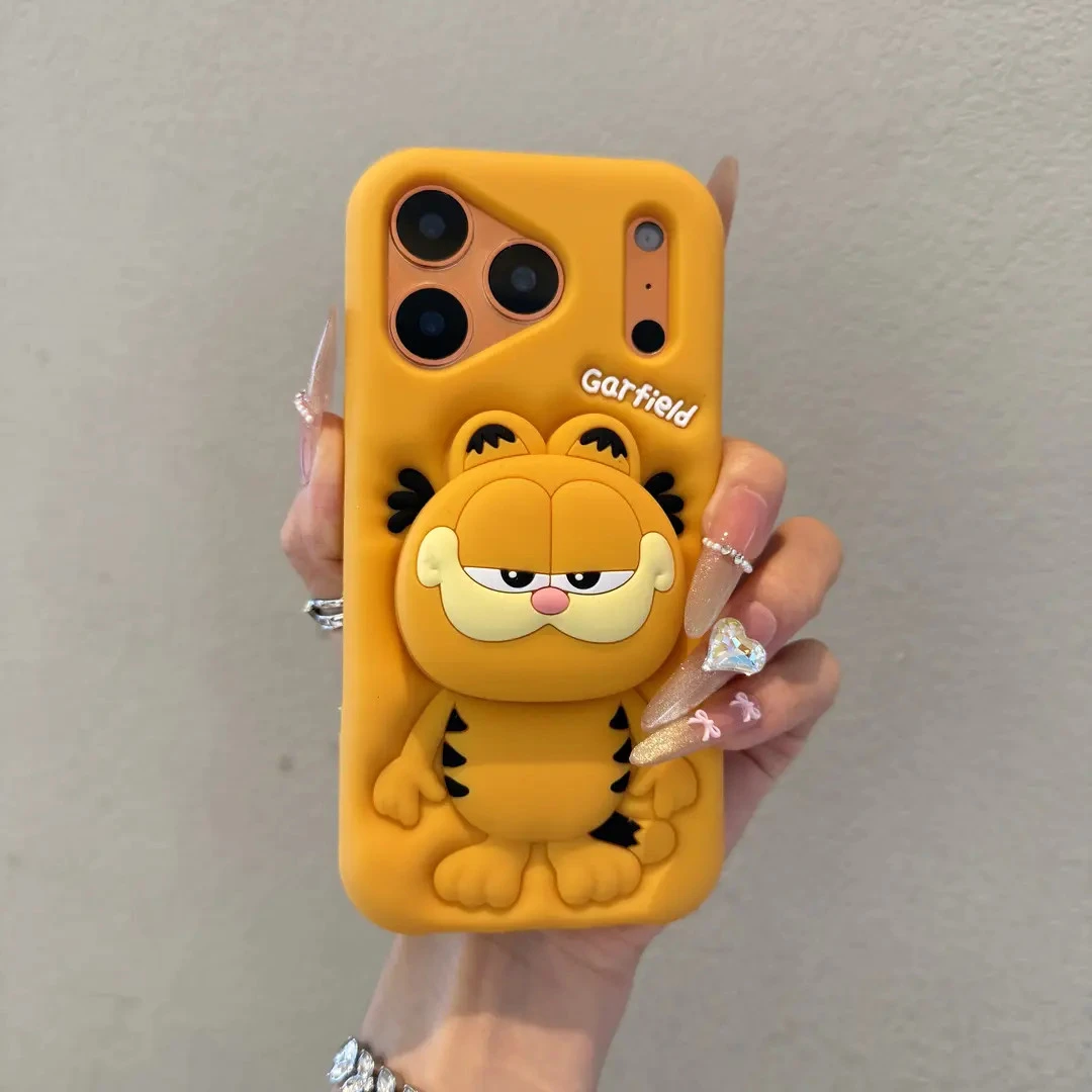 卡通加菲猫支架适用苹果17promax手机壳iPhone16可爱15立体14软胶