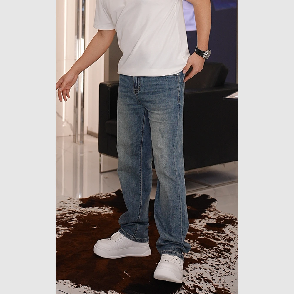 2025春夏微阔直筒休闲男士水洗中腰百搭宽松牛仔裤KFY25K1101