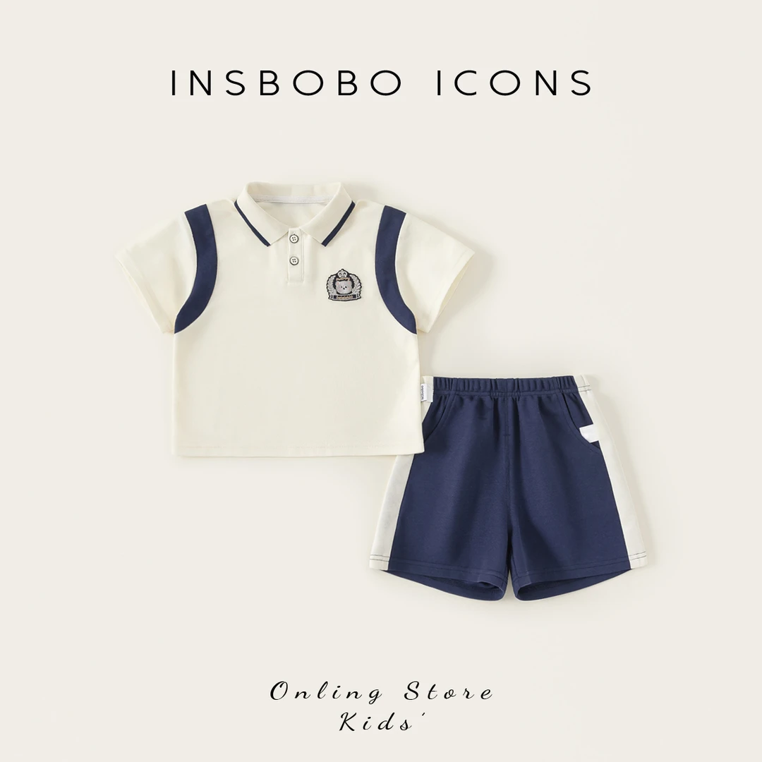 INSbobo儿童套装绣标休闲撞色Polo衫简约休闲短裤两件套XT85057