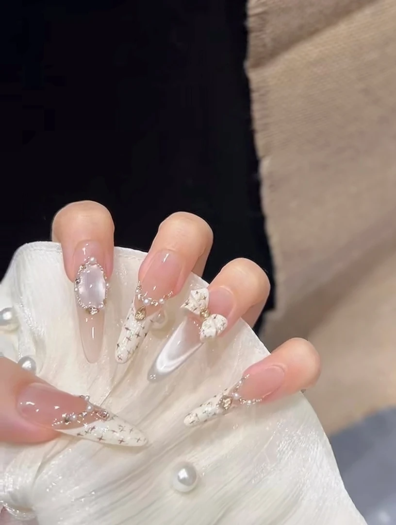 【奶油小香】纯手工穿戴甲气质款光疗美甲可拆卸贴片10片装