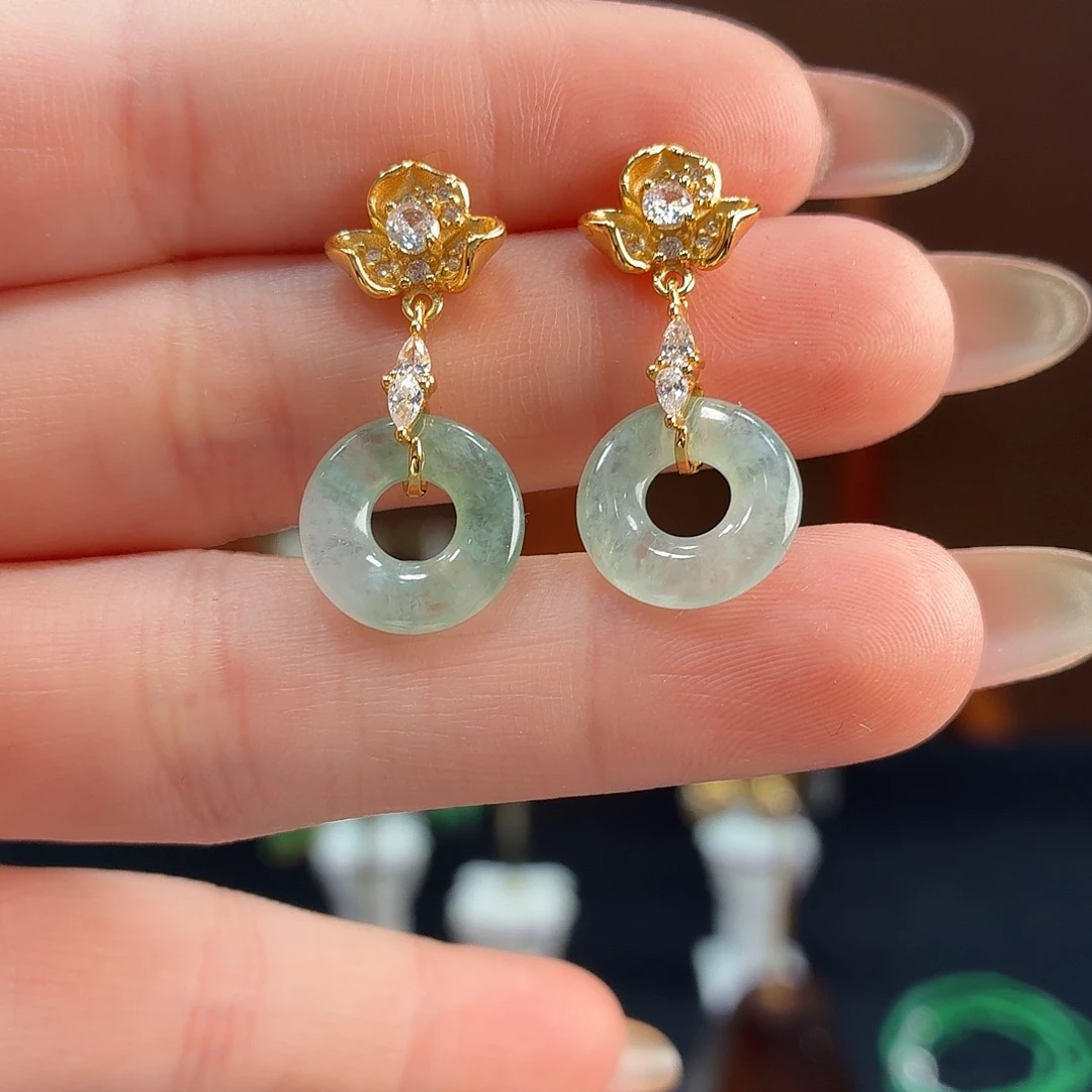 翡翠银S925镶嵌耳饰