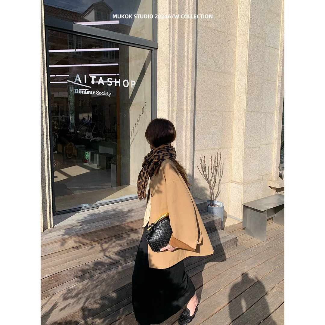 高级感灯芯绒拼接风衣外套777