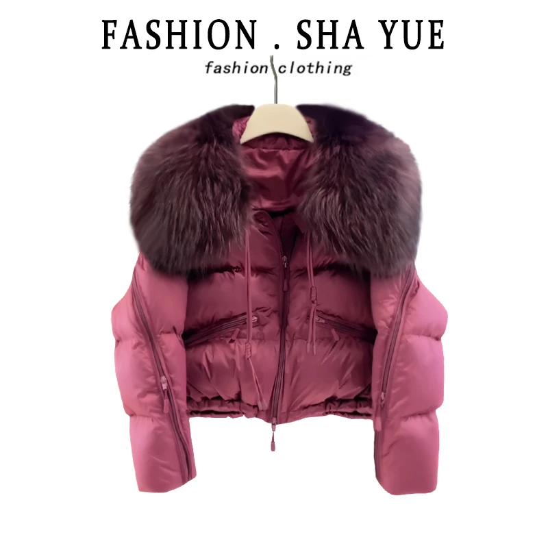 时尚百搭毛领棉服女2024冬季新款韩系通勤气质宽松保暖翻领短外套