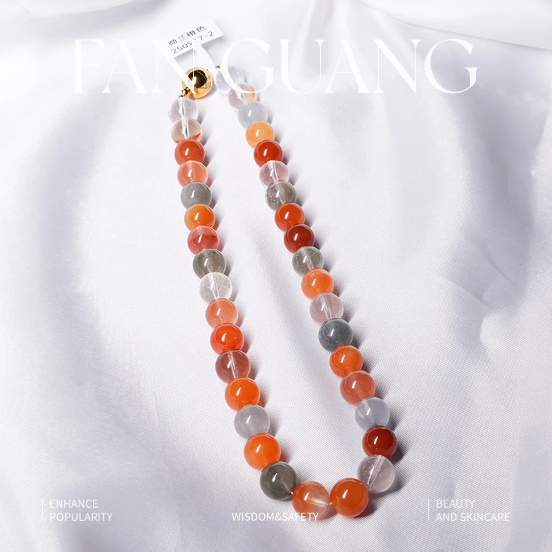 【荷兰橙色-2】奶芙芙的橙色系高品老矿料橙色系彩兔毛项链250917-2