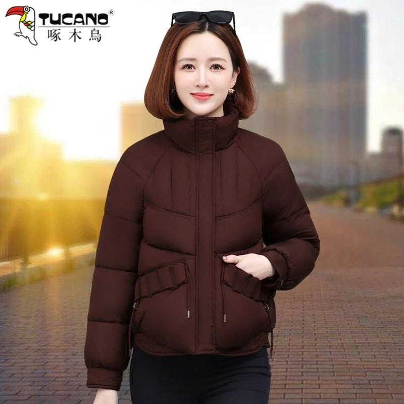 【官方品牌】啄木鳥洋气时尚休闲棉服女秋冬季2025新款保暖立领棉衣