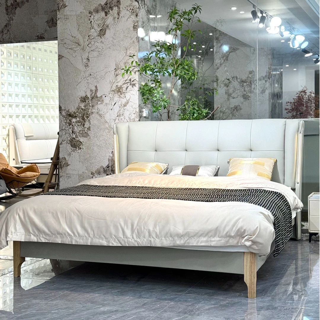 鸿运当头｜主次卧真皮大床｜橡胶木板床｜实木边框｜榫卯结构｜#928-C