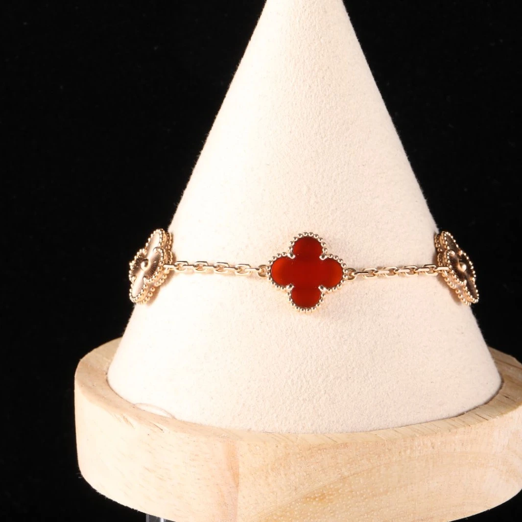 99新 梵克雅宝 【双双】中号五花手链 拼镭射 新扣18K玫瑰金 S-M码