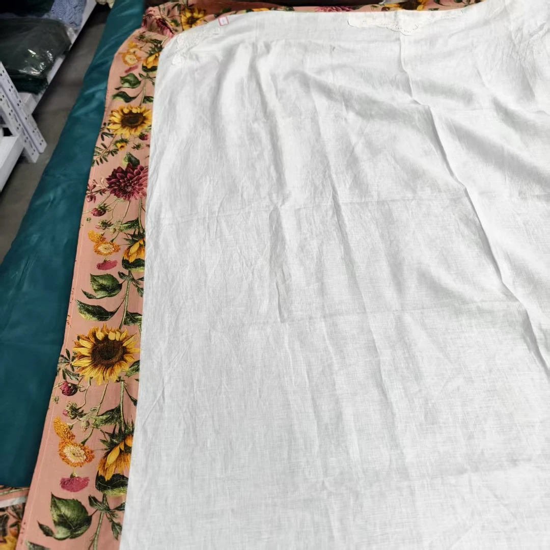 DZ278 爱尔兰亚麻鲁绣彩色花边1.5*2.1m单人床单