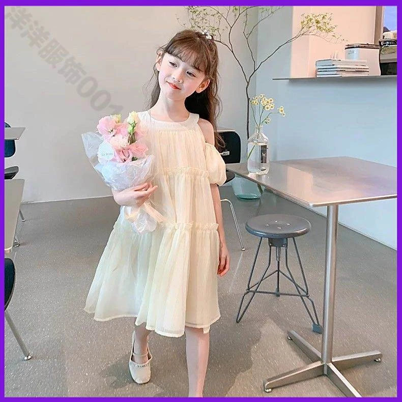 小女孩洋气连衣裙露肩雪纺裙夏装夏天裙子儿童夏季公主裙女童新款