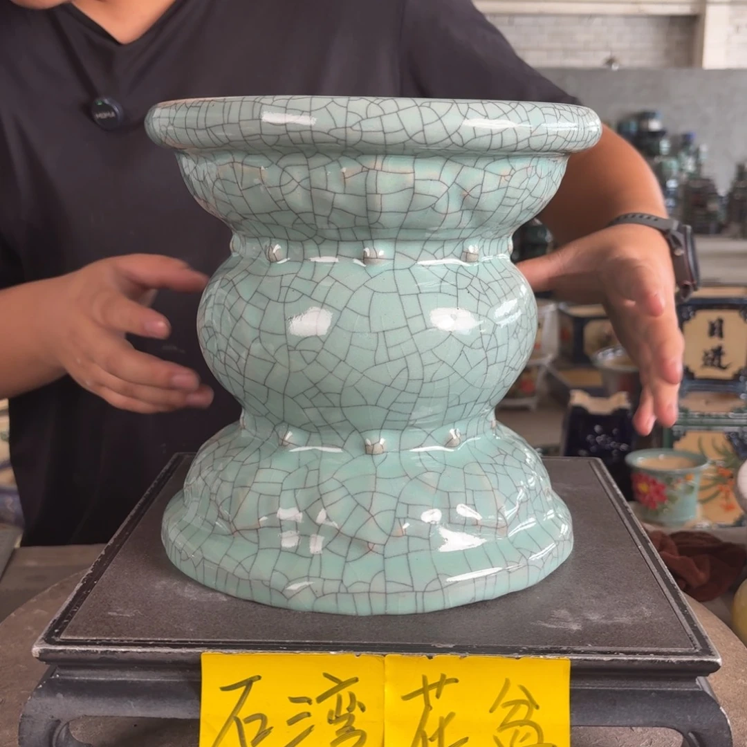 。一风堂石湾花盆 打磨痕迹 面22高23