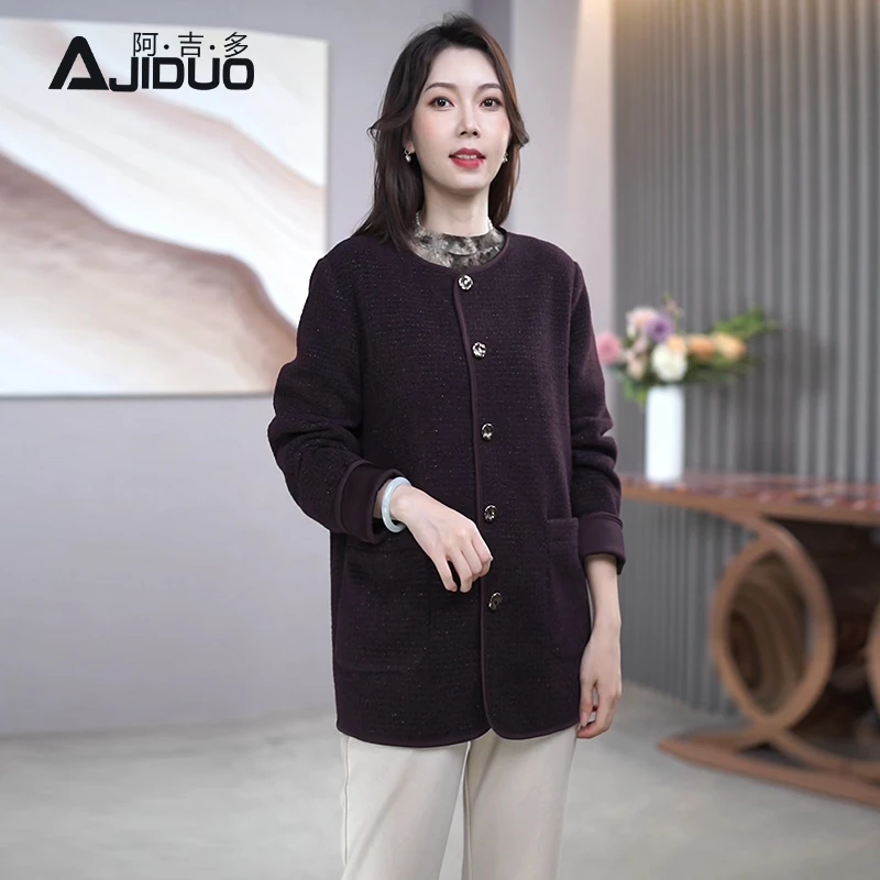 A23113阿吉多小香风长袖外套女秋季新款中老年妈妈装高级大码上衣