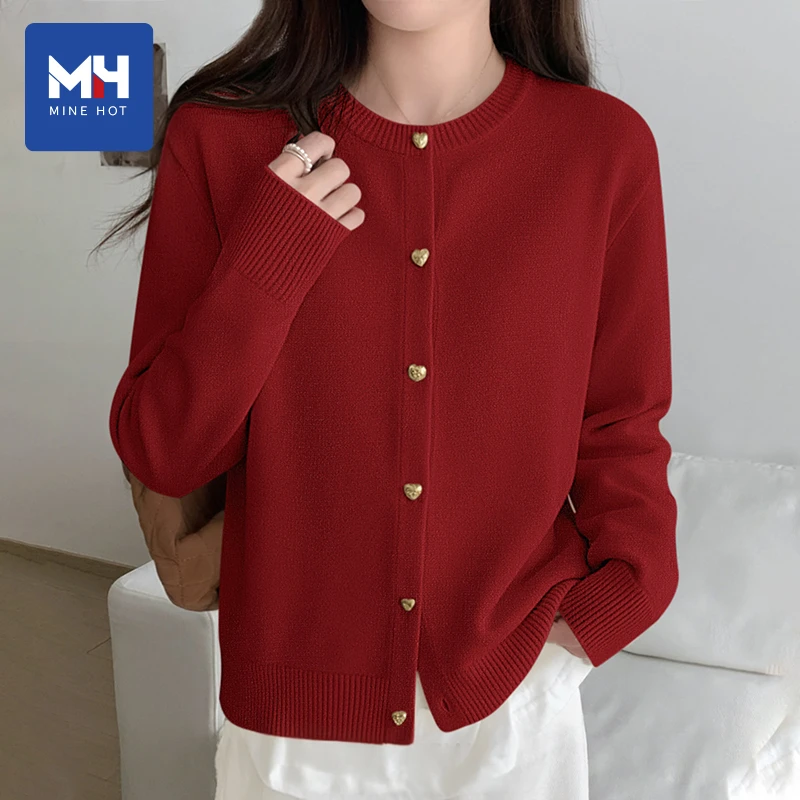 唐狮集团MH红色开衫毛衣女2026新款秋冬新年战袍本命年针织上衣X
